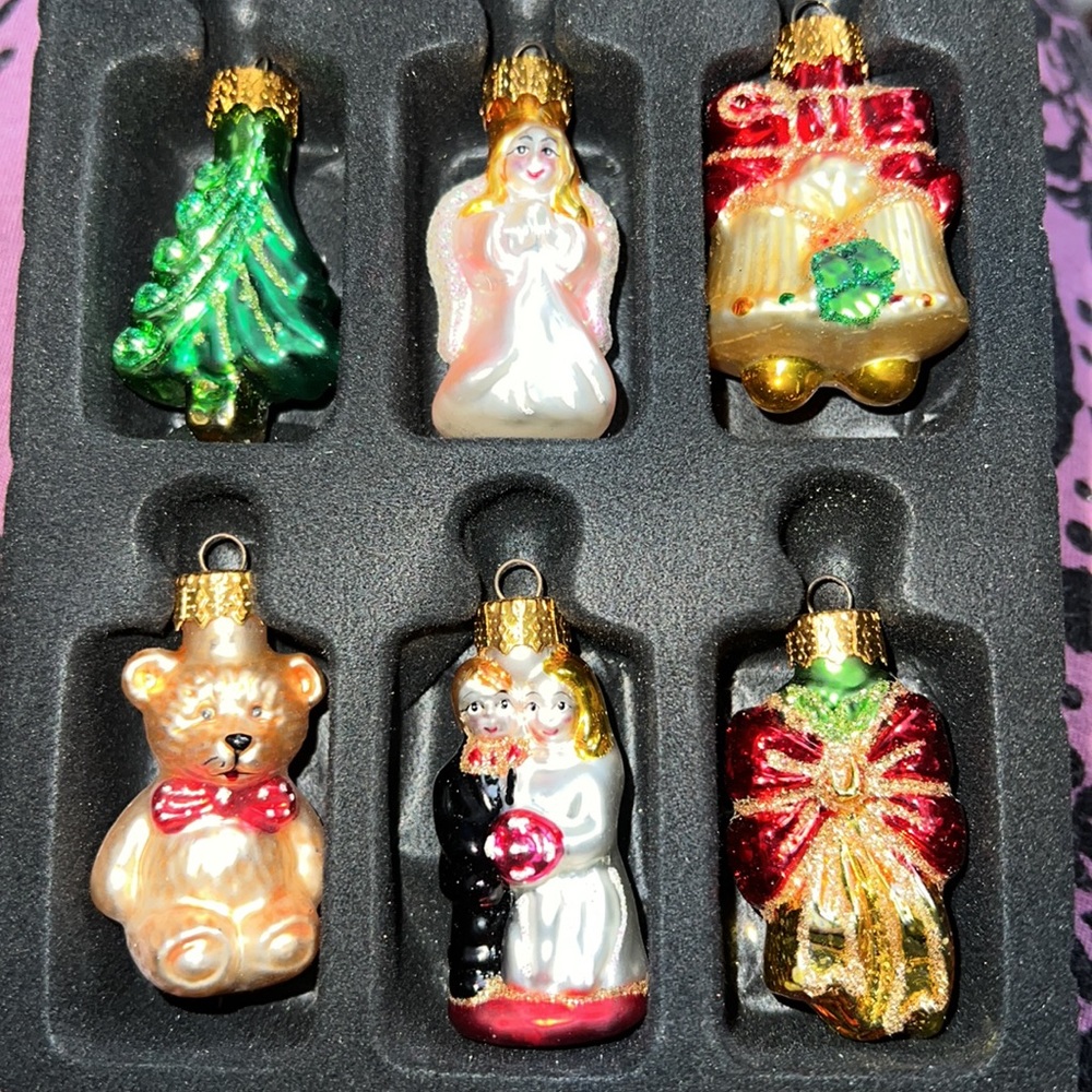Hand crafted glass tiny Christmas ornament assortment